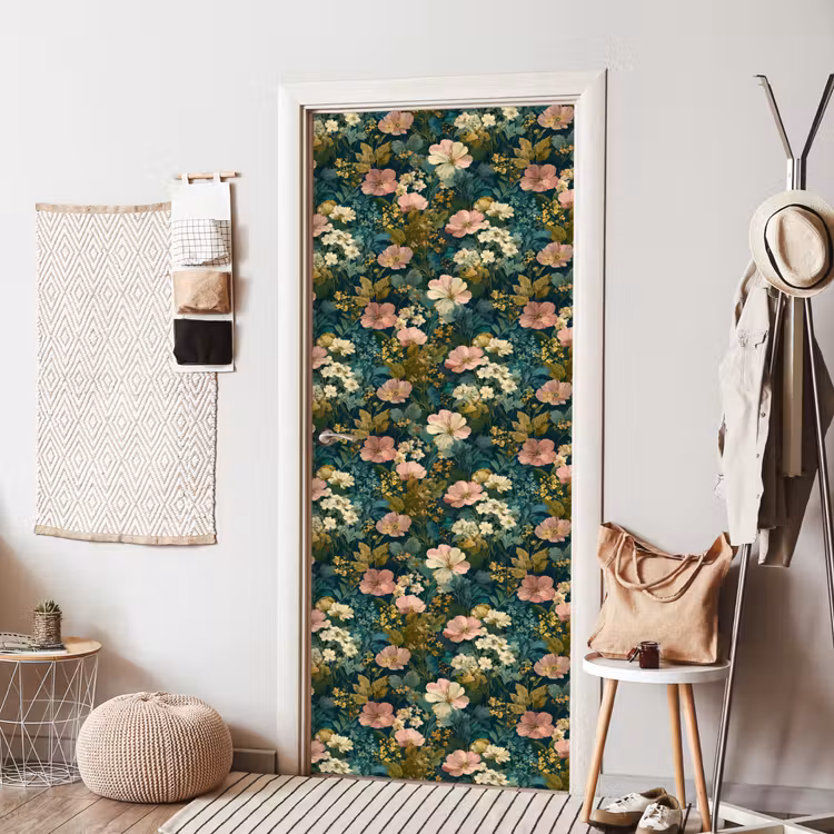 Wilde bloemen - Botanisch - Patroon - Roze - Romantisch deurposter klein 289 -sfeer6