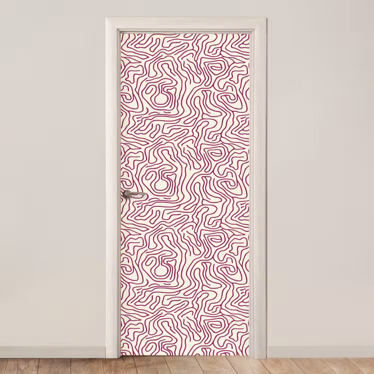Kronkelende lijn - Magenta - Crème deurposter klein 289 -3d_beige