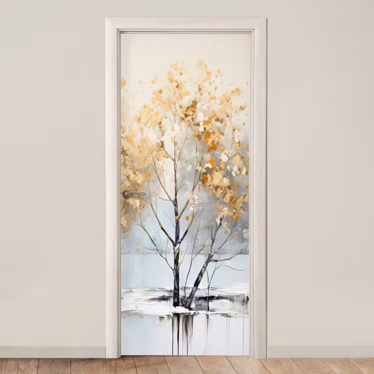 Winter - Bomen - Natuur - Acryl - Kunst deurposter klein -3d_beige