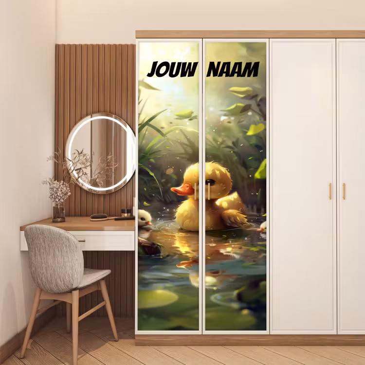Schattig eendje in water met de tekst “Deze kamer is van: jouw naam”. deurposter klein -sfeer3