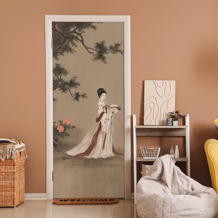 Vrouw - Azië - Kunst - Beige deurposter klein -sfeer1