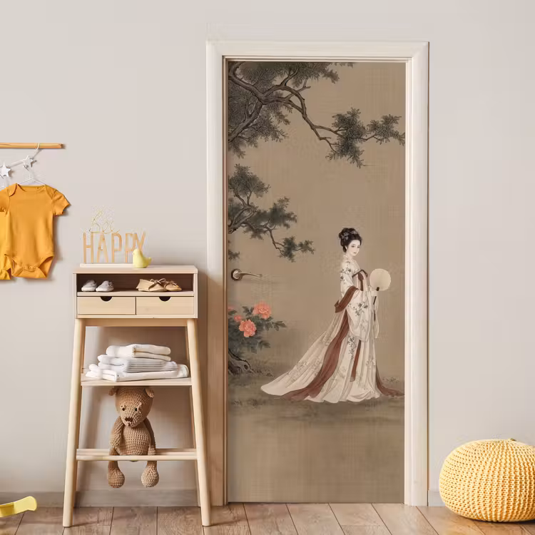 Vrouw - Azië - Kunst - Beige deurposter klein -sfeer4