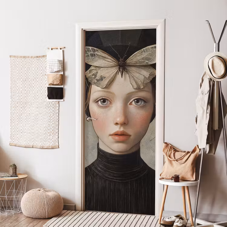 Woman - Butterfly - Art - Classic - Muted deurposter klein -sfeer6