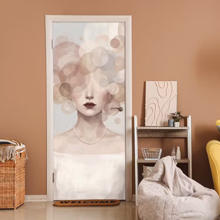 Vrouw - Cirkels - Beige deurposter klein -sfeer1