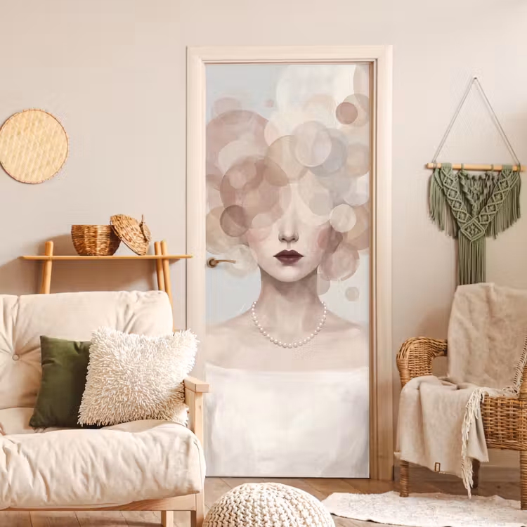 Vrouw - Cirkels - Beige deurposter klein -sfeer2