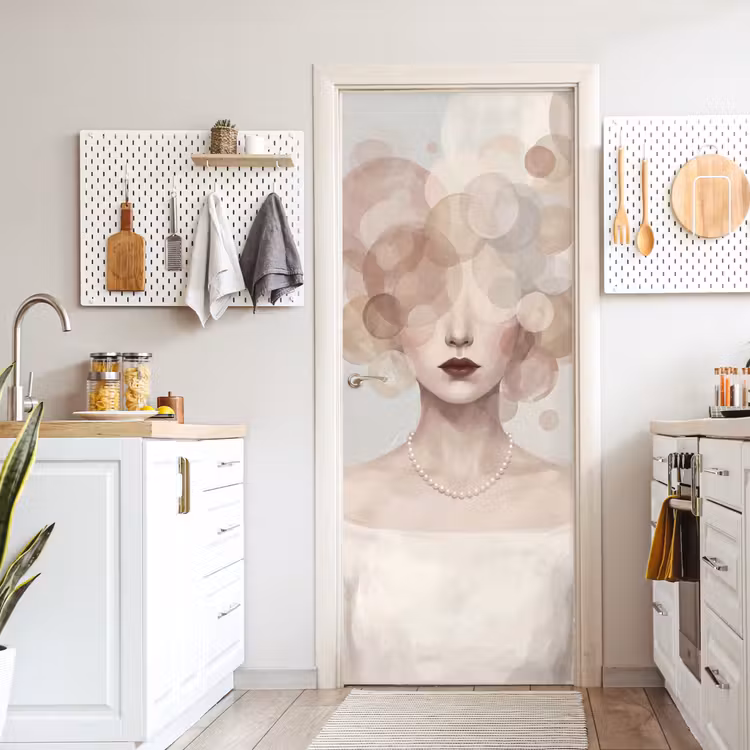 Vrouw - Cirkels - Beige deurposter klein -sfeer5