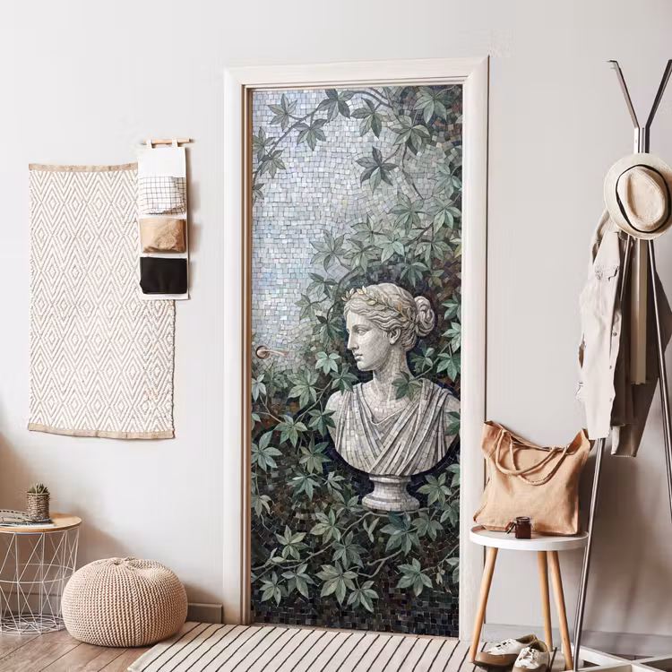 Vrouw - Klassiek - Mozaiëk - Natuur - Groen deurposter klein -sfeer6