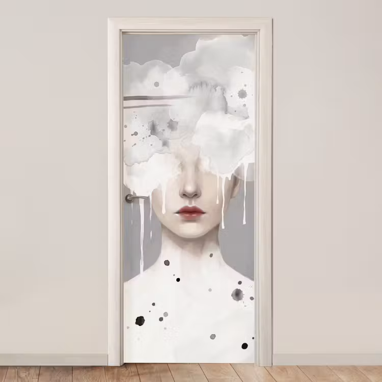 Vrouw - Wolk - Grijs deurposter klein -3d_beige