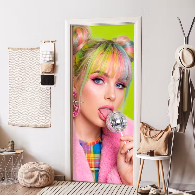 Vrouw - Kleurrijk haar - Pop art - Modern - Levendig deurposter klein -sfeer6