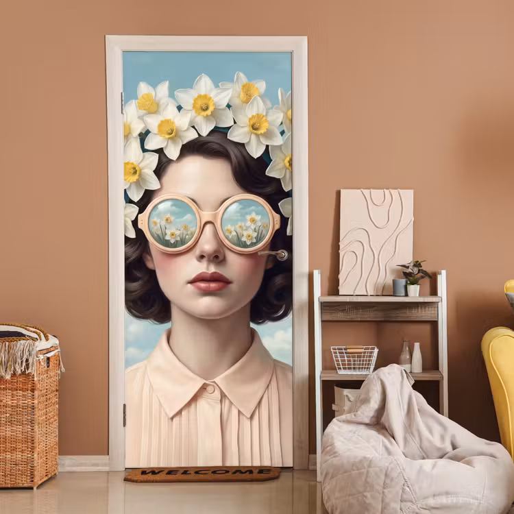 Vrouw - Narcissen - Geel deurposter klein -sfeer1