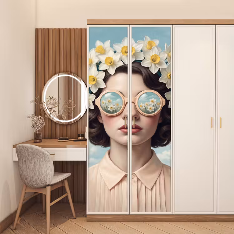 Vrouw - Narcissen - Geel deurposter klein -sfeer3