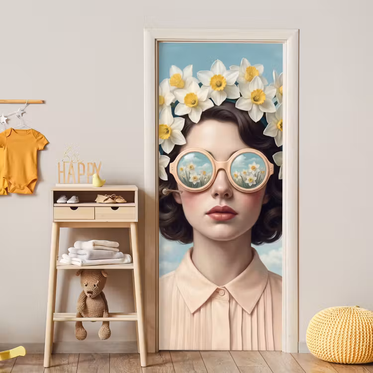 Vrouw - Narcissen - Geel deurposter klein -sfeer4