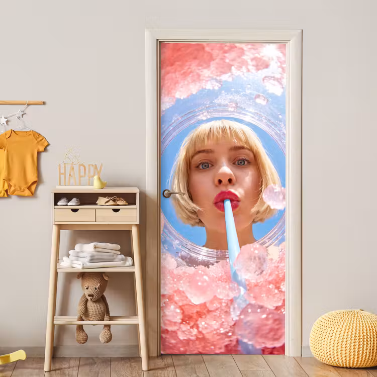 Vrouw - Drank - Zomer - Roze - Blauw deurposter klein -sfeer4