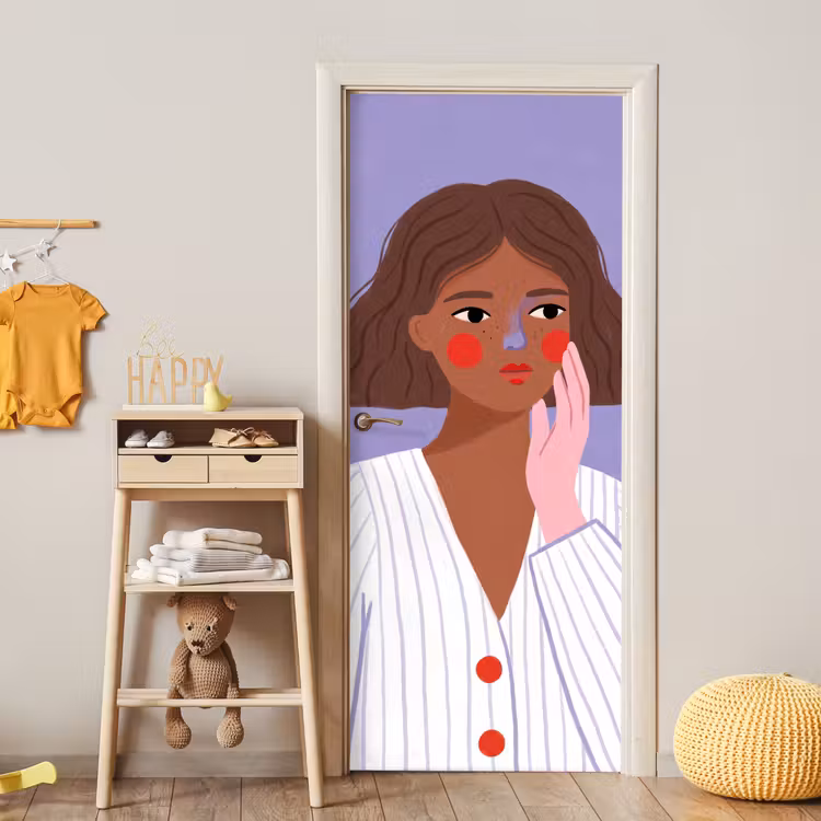 Vrouw - Gezicht - Mensen - Abstract - Kleurrijk deurposter klein -sfeer4