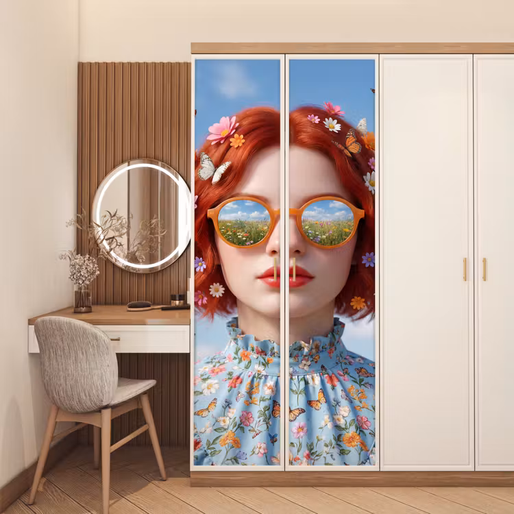 Vrouw - Bloemen - Zomer - Portret - Kleurrijk deurposter klein -sfeer3
