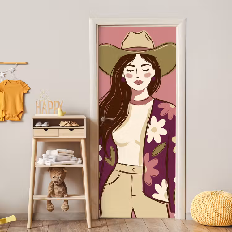 Vrouw - Hoed - Portret - Illustratie - Roze deurposter klein -sfeer4