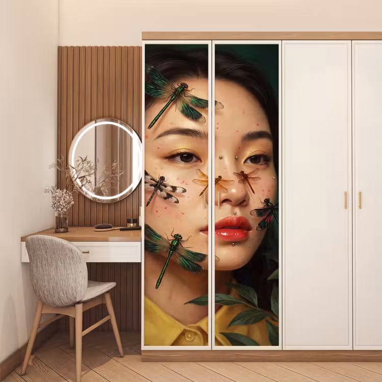 Vrouw - Insecten - Natuur - Portret - Groen deurposter klein -sfeer3