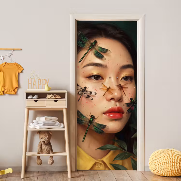 Vrouw - Insecten - Natuur - Portret - Groen deurposter klein -sfeer4