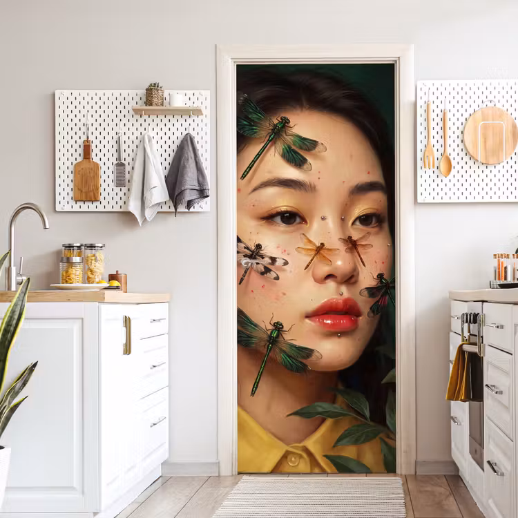 Vrouw - Insecten - Natuur - Portret - Groen deurposter klein -sfeer5