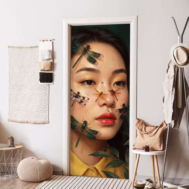Vrouw - Insecten - Natuur - Portret - Groen deurposter klein -sfeer6