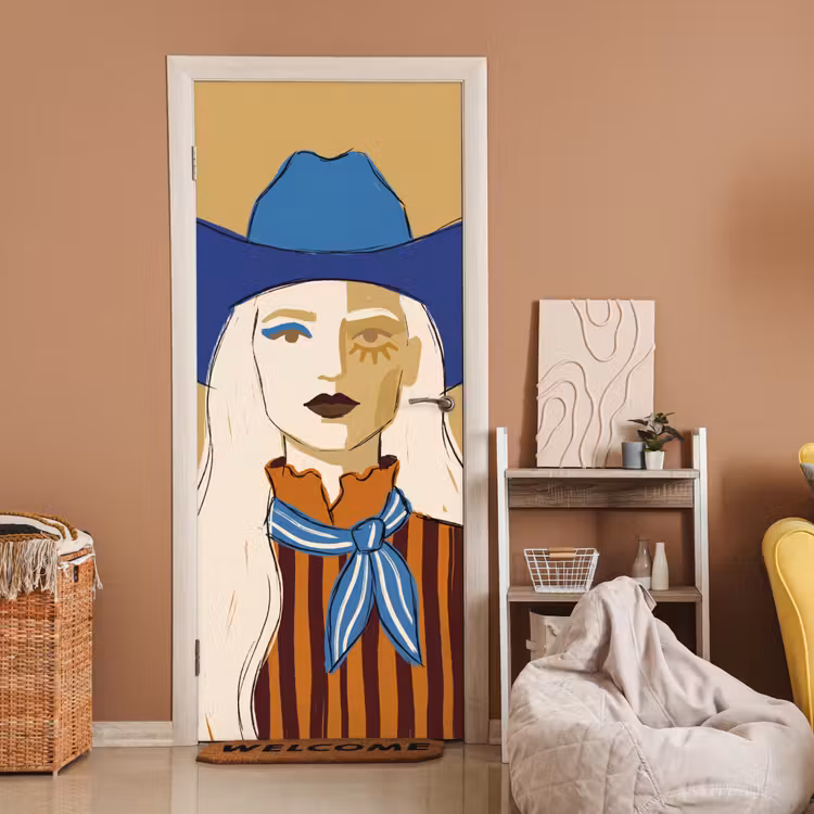 Vrouw - Portret - Abstract - Kleurrijk - Modern deurposter klein -sfeer1