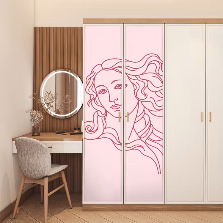 Vrouw - Portret - Klassiek - Line-art - Roze deurposter klein -sfeer3