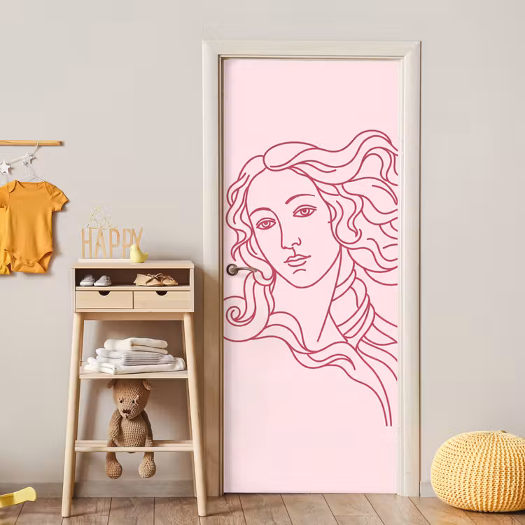 Vrouw - Portret - Klassiek - Line-art - Roze deurposter klein -sfeer4