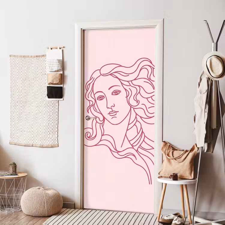 Vrouw - Portret - Klassiek - Line-art - Roze deurposter klein -sfeer6