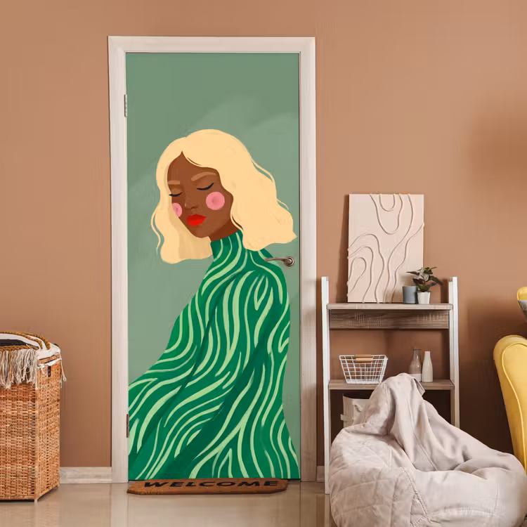 Vrouw - Portret - Illustratie - Modern - Groen deurposter klein -sfeer1