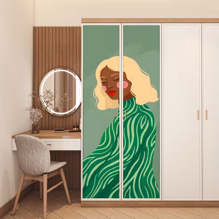 Vrouw - Portret - Illustratie - Modern - Groen deurposter klein -sfeer3