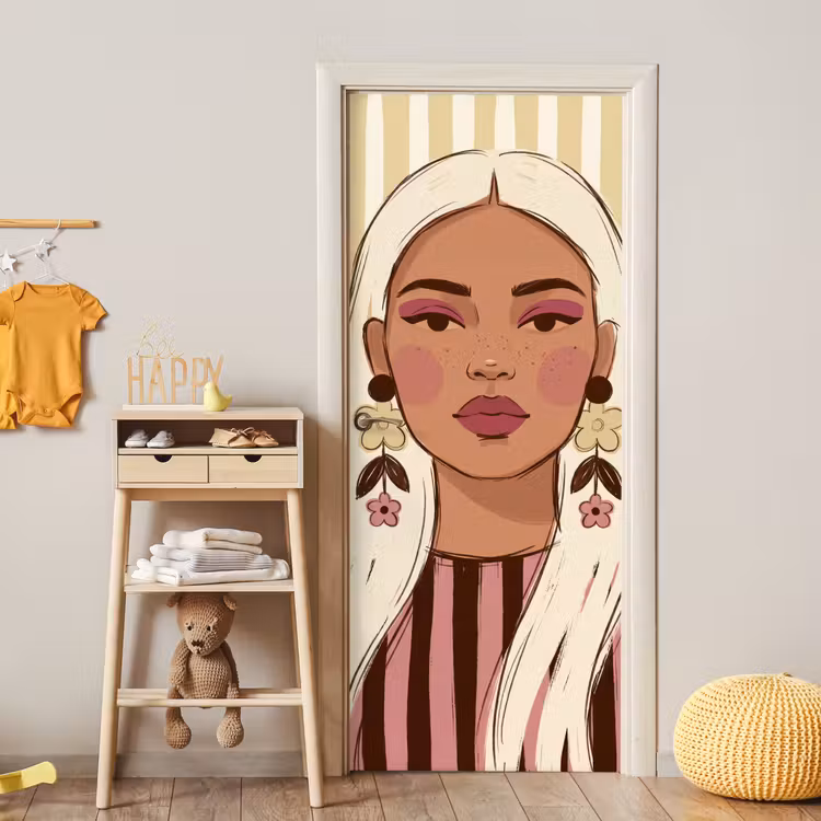 Vrouw - Portret - Illustratie - Modern - Roze deurposter klein -sfeer4