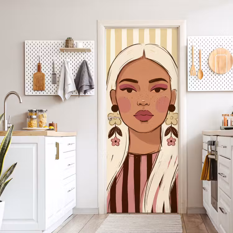 Vrouw - Portret - Illustratie - Modern - Roze deurposter klein -sfeer5