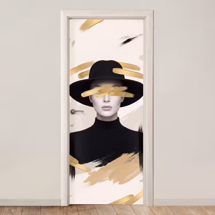 Vrouw - Portret - Modern - Goud - Kunst deurposter klein -3d_beige