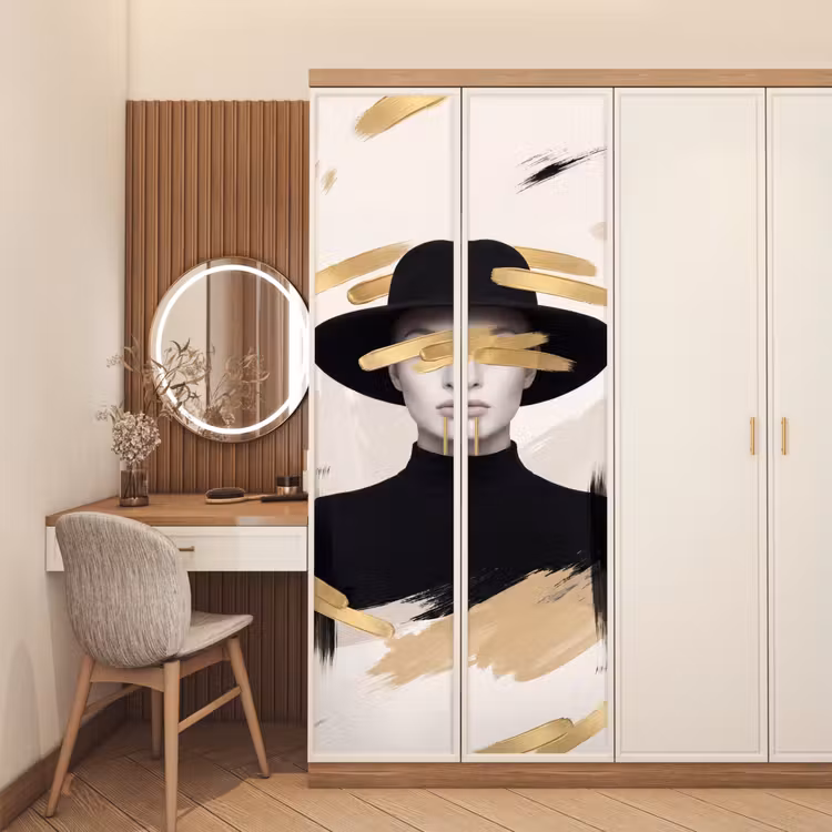 Vrouw - Portret - Modern - Goud - Kunst deurposter klein -sfeer3