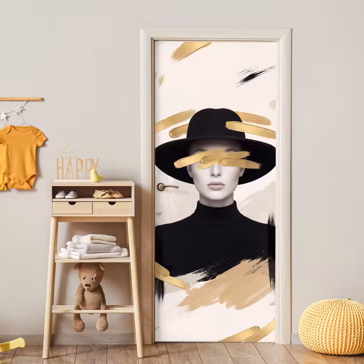 Vrouw - Portret - Modern - Goud - Kunst deurposter klein -sfeer4