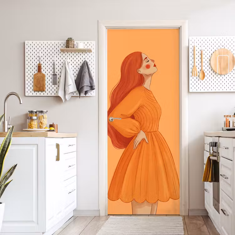 Vrouw - Profiel - Mensen - Modern - Oranje deurposter klein -sfeer5