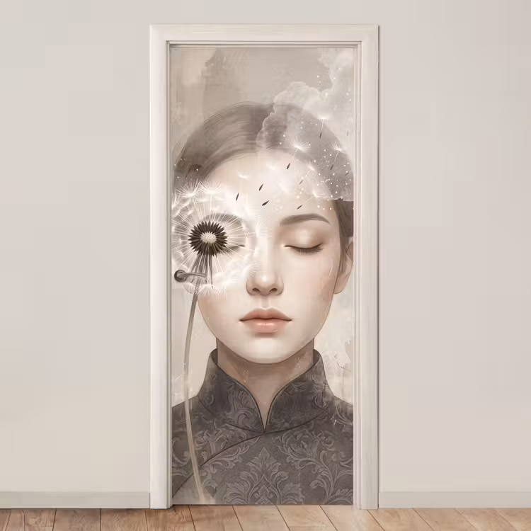 Vrouw - Sereen - Grijs deurposter klein -3d_beige