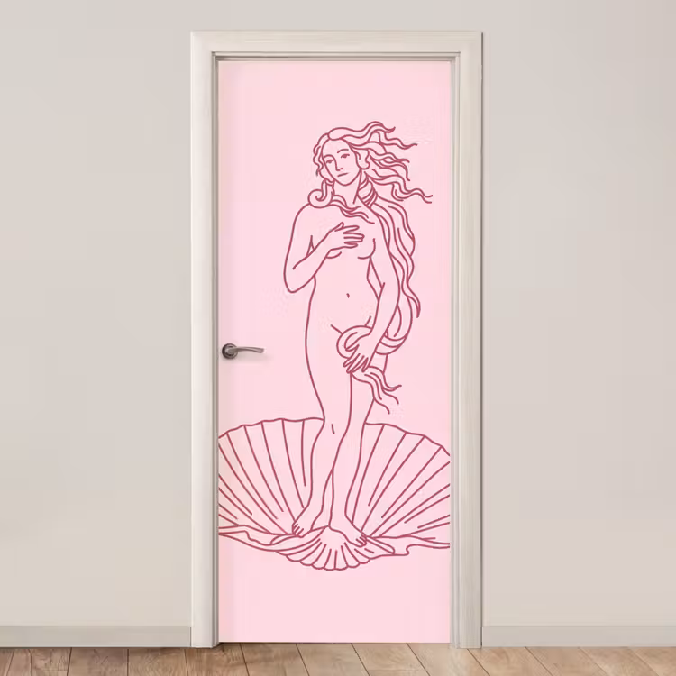 Vrouw - Schelp - Kunst - Lijntekening - Roze deurposter klein -3d_beige
