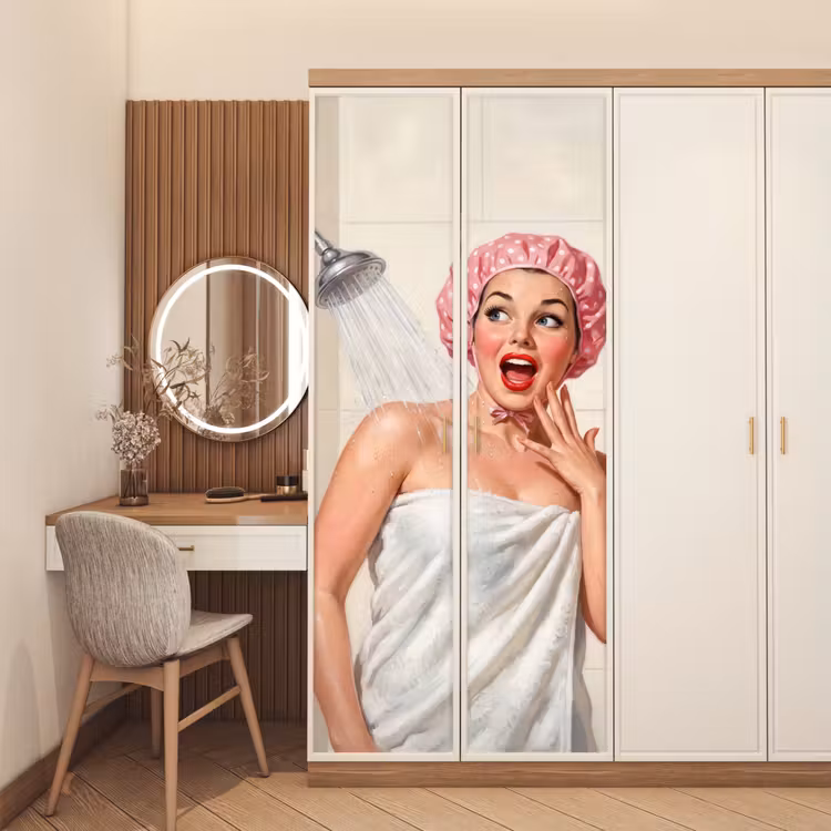 Vrouw - Douche - Roze deurposter klein -sfeer3