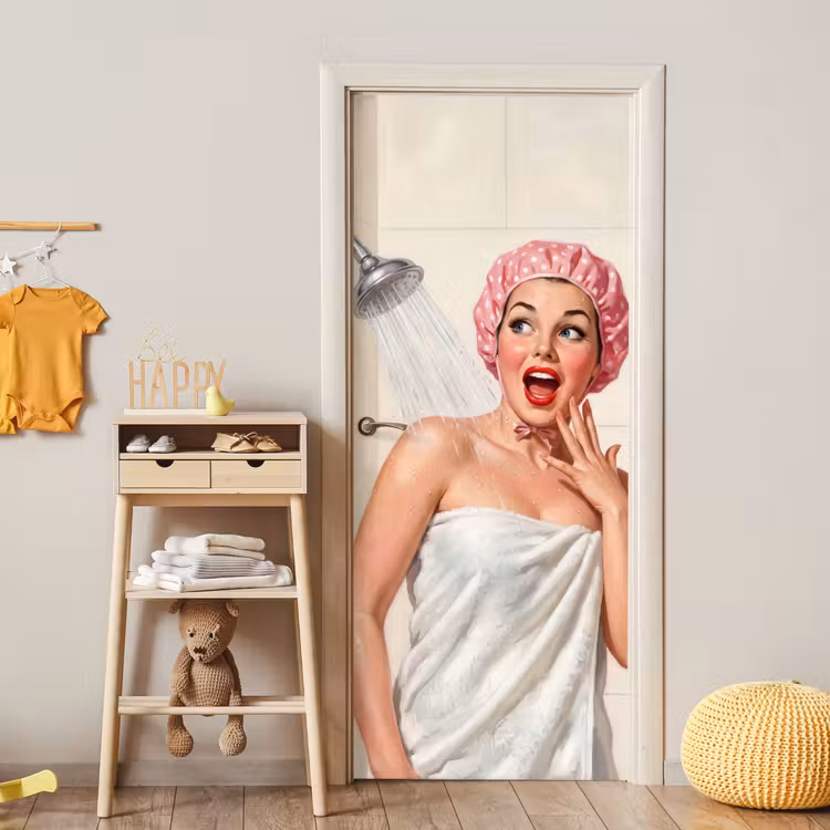 Vrouw - Douche - Roze deurposter klein -sfeer4