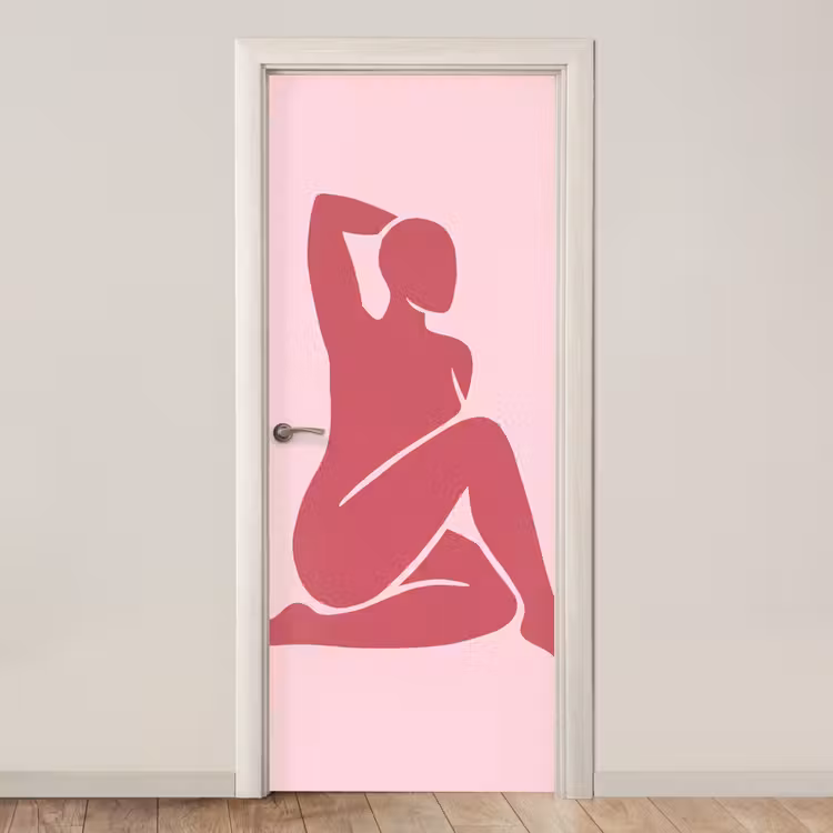 Vrouw - Silhouet - Abstract - Modern - Roze deurposter klein -3d_beige