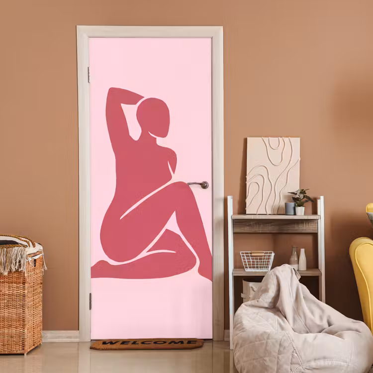 Vrouw - Silhouet - Abstract - Modern - Roze deurposter klein -sfeer1