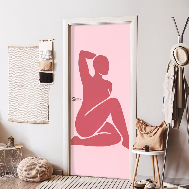 Vrouw - Silhouet - Abstract - Modern - Roze deurposter klein -sfeer6