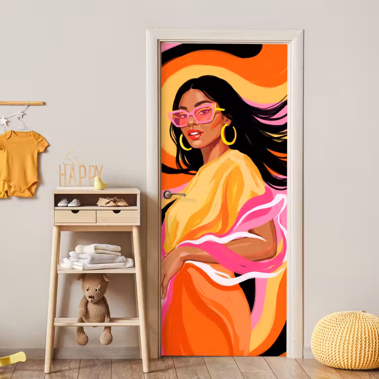 Vrouw - Zonnebril - Abstract - Kleurrijk deurposter klein -sfeer4