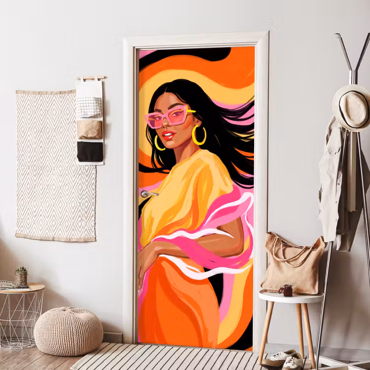 Vrouw - Zonnebril - Abstract - Kleurrijk deurposter klein -sfeer6