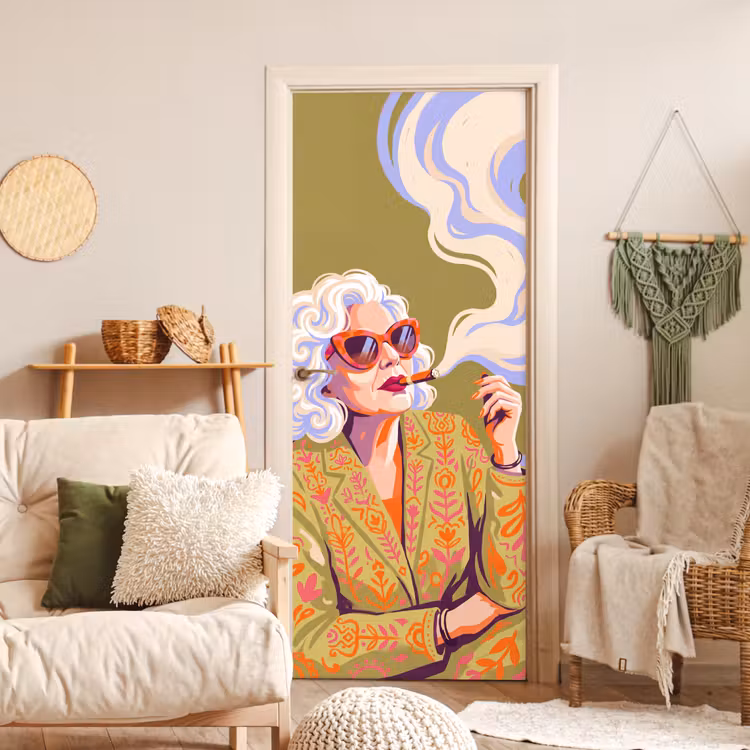 Vrouw - Zonnebril - Portret - Modern - Kleurrijk deurposter klein -sfeer2