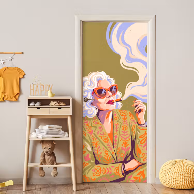 Vrouw - Zonnebril - Portret - Modern - Kleurrijk deurposter klein -sfeer4