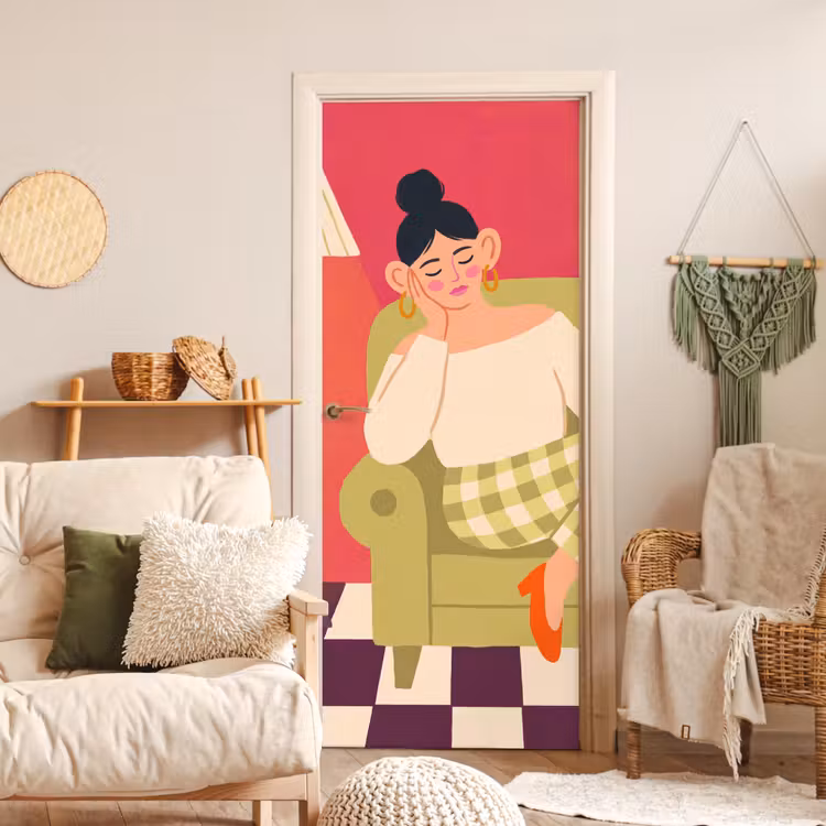 Vrouw - Rust - Interieur - Modern - Kunst deurposter klein -sfeer2