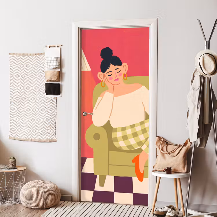 Vrouw - Rust - Interieur - Modern - Kunst deurposter klein -sfeer6
