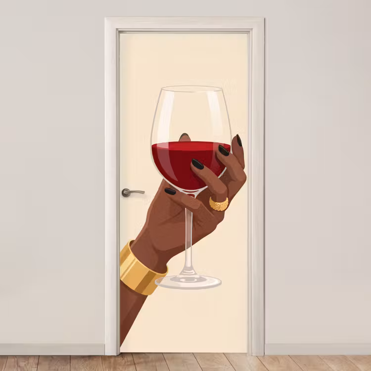 Vrouw - Wijn - Glas - Illustratie - Rood deurposter klein -3d_beige